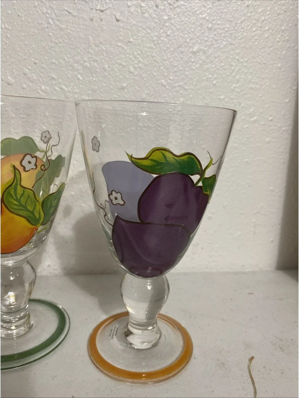 Glass Hand Painted Fruit  Water Juice Pitcher Glasses Fall Summer Colorful Clear